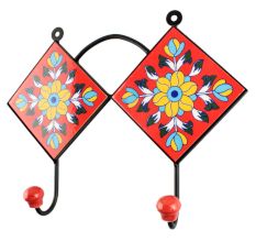 Red Floral Ceramic Tile Hook